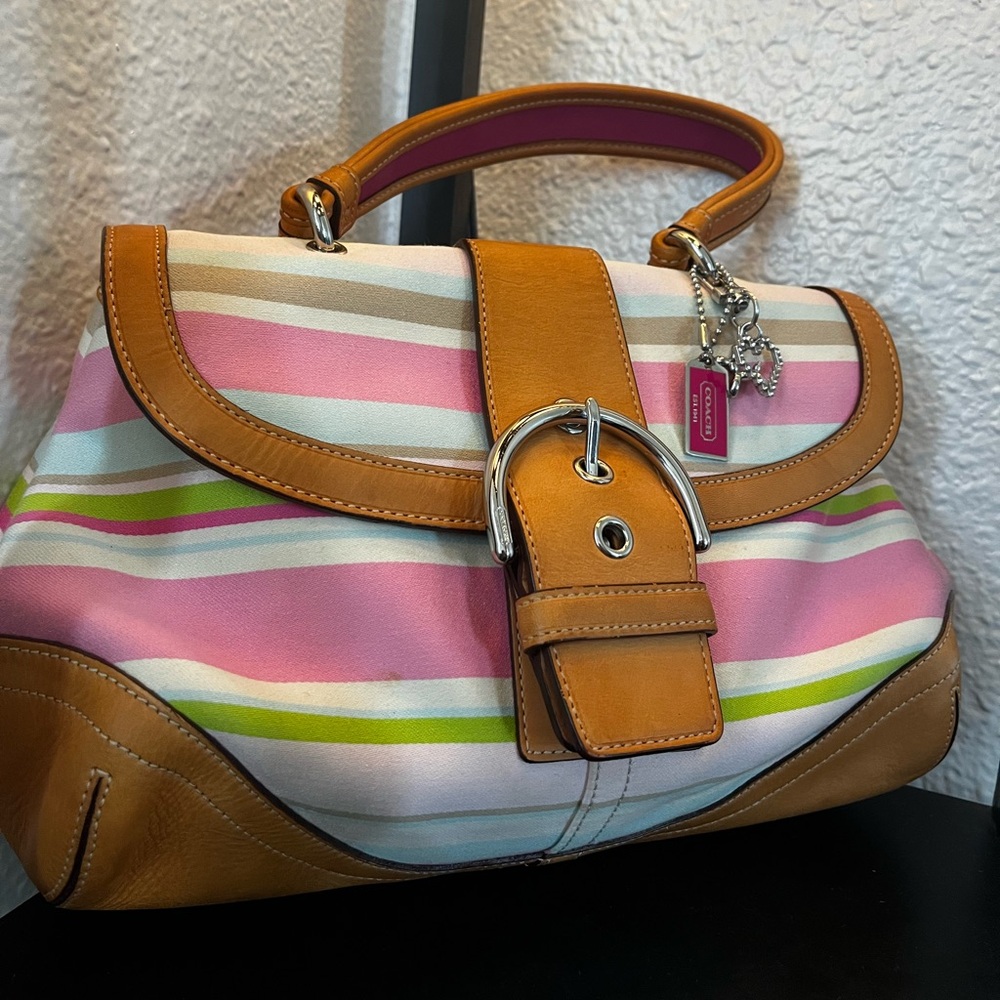 Coach Hampton Soho Striped Satchel Shoulder Handbag 4438